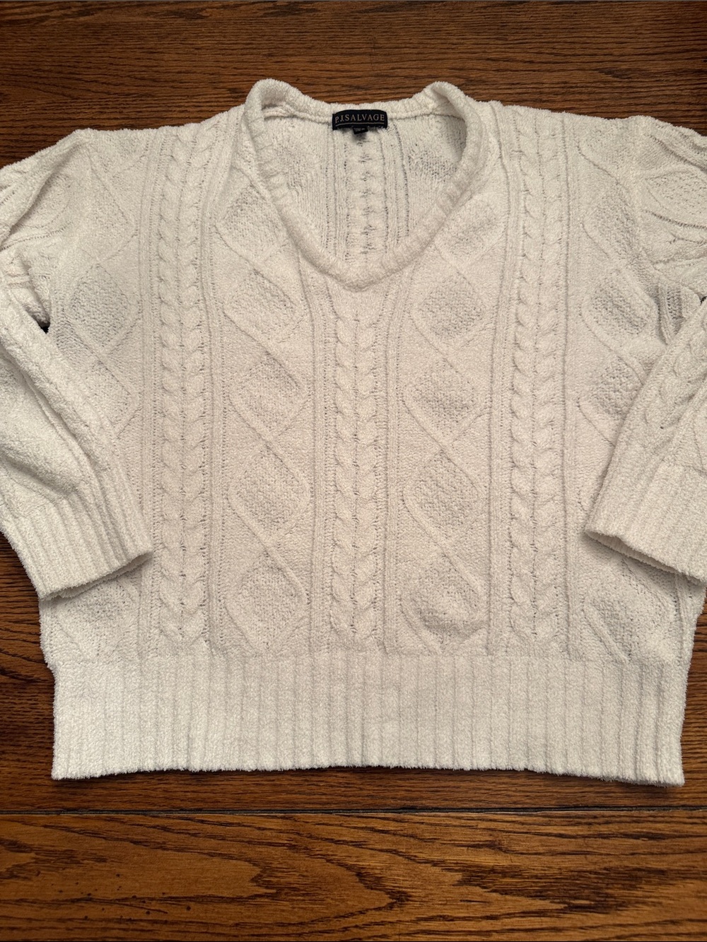 PJ Salvage Cozy lounge Cable Knit Chenille Lounge Sweater White Medium